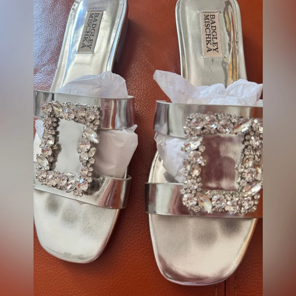 Badgley Mischka Silver Crystal Embellished Sandals